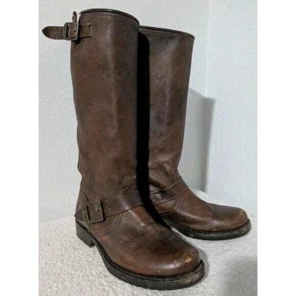 Vintage FRYE Women’s Veronica Slouch Leather Riding Tall Boots Sz 11 Brown - Picture 1 of 14